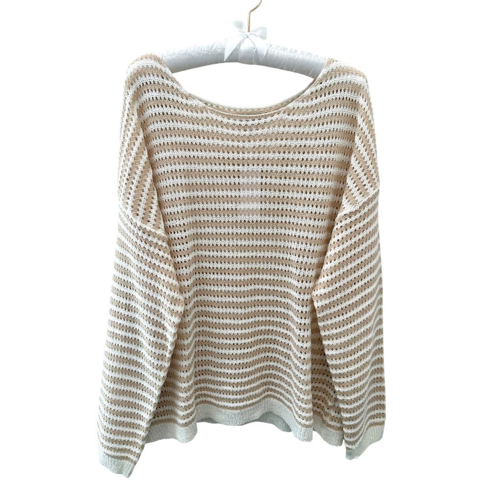 BALTIC BORN | Valissa Open Top Knit Sweater Cream Beige Striped NWT Resort XL - Picture 2 of 11